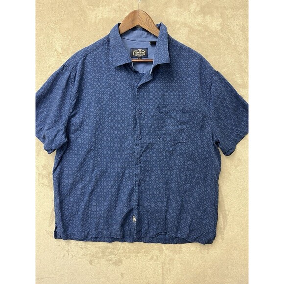 Nat Nast‎ Men's Shirt XL Blue Geometric Button Up Short Sleeve Cotton Silk - Picture 1 of 4